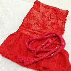 F6 帯揚げ 帯締め セット しぼり 花 赤