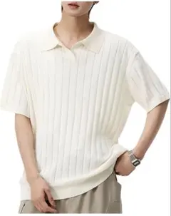 新品アイボリー リブ編み ポロシャツ M〜3XL