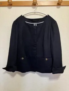ROPE' ロペ ノーカラージャケット 紺 リネンライク コットンブレンド 38のサムネイル