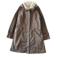 ミッシェルクラン ボアフード付 ベージュロングコート M ライナー