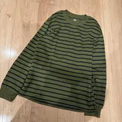 ストライプ長袖Tシャツ オリーブグリーン