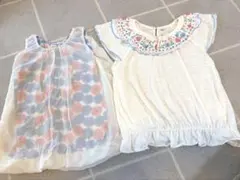 120 女の子　花柄タンクトップ　チュールレース、フリルデザイン2枚セット