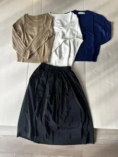 ニットトップス3点セットとブラックスカート