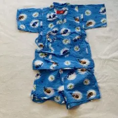 甚平　男の子　90 ブルー　青　昆虫　カブトムシ　夏お祭　日本製　美品　涼しい