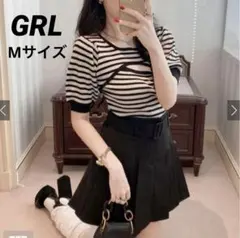 【1度のみ着用】GRLボーダー柄フロントオープンニットトップス[an1245]M