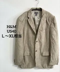 H&M リネン混 テーラードジャケット 40 L 〜 XL相当 麻 ベージュ