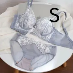 楽に盛れる 盛ブラ 楽ブラ 下着2964ブルーグレーS ノンワイヤーブラショーツ