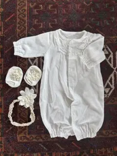 ３点セット◼︎ツーウェイオール50-60cm ヘアバンド 靴下 退院着 お宮参り