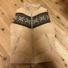 ベージュ 刺繍 コーデュロイ ノースリーブベスト