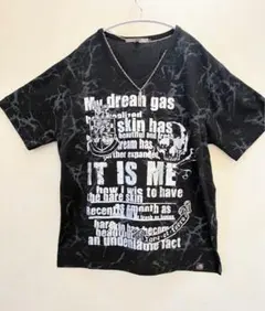 半袖Tシャツ Y2Kグランジ スカル 英字 Vネック ギャル お兄系