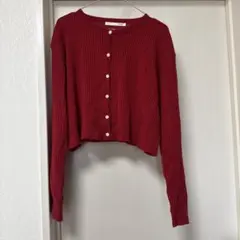 by muni:r 赤 リブ編み クロップドカーディガン