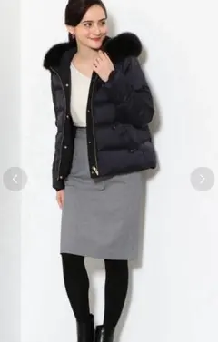 【グリーンレーベルリラクシング】リバーシブルショートダウンネイビーフード付き濃紺