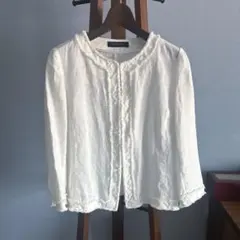 UNITED ARROWS リネン フリンジ ノーカラー ジャケットのサムネイル