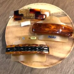 【昭和レトロ】バレッタ　3個セット　新品　未使用　ベッコウ　ヘアアクセサリー