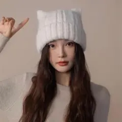 ニット帽 猫耳 ホワイトキャット