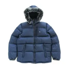 ポロラルフローレン ファー付き ダウンジャケット ポニーロゴ ネイビー【Ｍ】