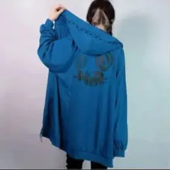 《NieR clothing》くすみブルー Wジップアップパーカー 刺繍有