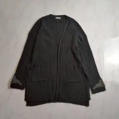 axes femme レース袖 リブカーディガン 黒 ゆったり M 体型カバー