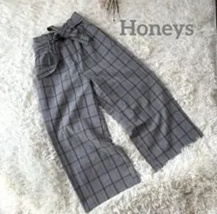 ハニーズ＊美品✨️チェックワイドパンツリボン 可愛いお洒落 春 M ウエストゴム