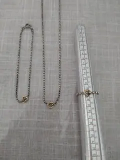 ４℃ ハートモチーフ リング ネックレス ブレスレット セット シルバー 10K