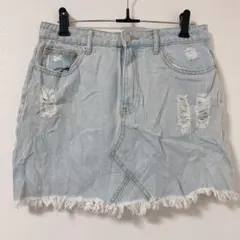 FOREVER 21【S】ダメージデニムミニスカート 切りっぱなし ライトブルーのサムネイル