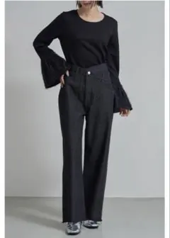Reflect】フレンチスリーブ カットソー ネイビー ストライプ SS 上品