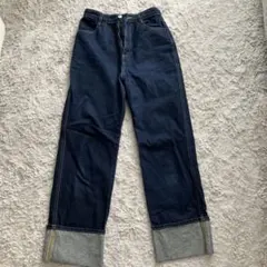 moment + ロールアップデニムパンツ　インディゴブルー