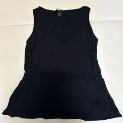 【未使用に近い】H&M 黒 刺繍　刺繍トップス　ノースリーブ チュニック