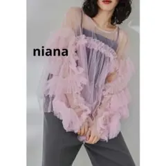 【niana】チュールフリルブラウス トップス ボリューム袖 結婚式