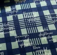 オックス 英字 ウェーブチェック ネイビーミント 1M 生地