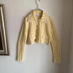 ZARA 千鳥格子 ショートジャケット Sサイズ イエロー クロップド丈