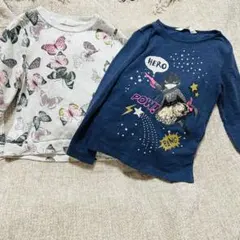 【H&M】キッズ110蝶柄とヒーローデザインの長袖カットソー2枚セット