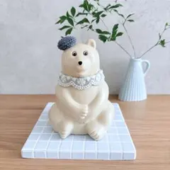 しろくま貯金箱　つけ襟　ベレー帽　2点セット　水色3レース