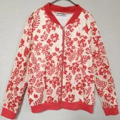 ECOWISH【S】花柄 ジップアップ ブルゾン ホワイト レッド 総柄のサムネイル