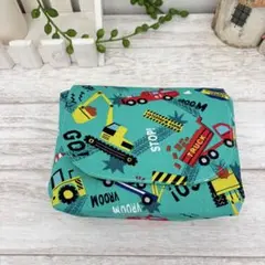 横入れお弁当袋【裏撥水】働く車 グリーン☆ハンドメイド 封筒型 マジックテープ