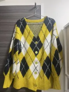 アーガイル柄ロングニットカーディガン