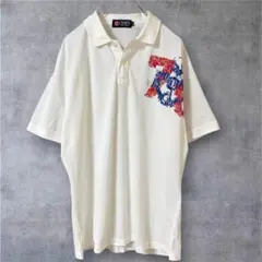 美品　90's Chaps ポロシャツ ビックプリント　ホワイト　XL