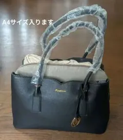 Annekor ハンドバッグ 2WAY サフィアーノ調 ブラック ゴールド金具 