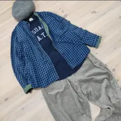 【CUBE SUGAR】インディゴチェックレギュラーシャツ　綿100％　コットン