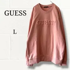 GUESS ゲス スウェット トレーナー L ピンク デカロゴ エンボス加工のサムネイル