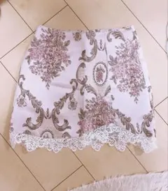 ジャガード　刺繍　ミニスカート　ピンク　レース　フラワーのサムネイル