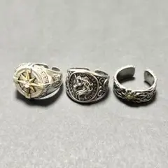 【再入荷3点セット！】シルバー リング メンズ ヴィンテージ コンパス 彫刻