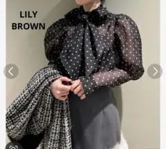 リリーブラウン　LILY BROWN オーガンザマトンスリーブボウブラウス　黒のサムネイル