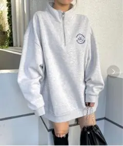 グレー ハーフジップ オーバーサイズスウェット