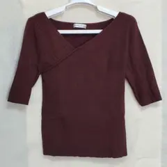 Healthy karen アシンメトリーネック リブニット ブラウン L表記