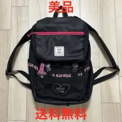 【美品】ハートチャーム付き黒リュック 女児 ピンクかわいい 小学生女の子 大きめ