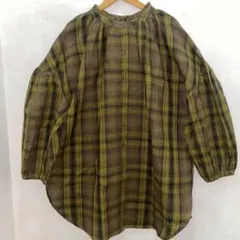 黄色チェック長袖シャツ