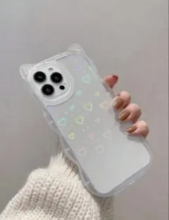 韓国 iPhoneケース クリア 猫 猫耳 ねこ ハート 推し活 キラキラ
