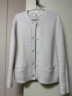 UNIQLO オフホワイト　ワッフルカーディガン XL♪春秋使える♪美品です♪