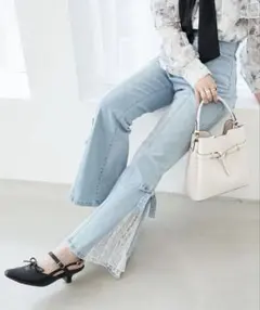 MAJESTIC LEGON レースベルトセット裾リボンデニムMEDIUM